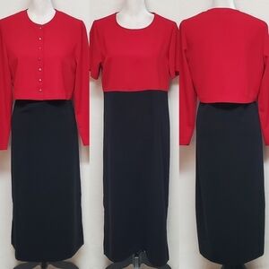 VINTAGE 80s EJM Red Black Colorblock Cropped Jacket Maxi Dress Two-Piece Set 6